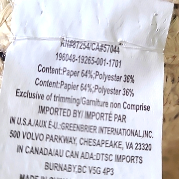 Hat Chapeau Floppy Wide Brim Straw Hat with Black Ribbon, NWT - Picture 6 of 7